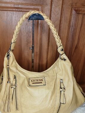 GUESS Braided-Handle Shoulder Hobo in Mustard Yellow